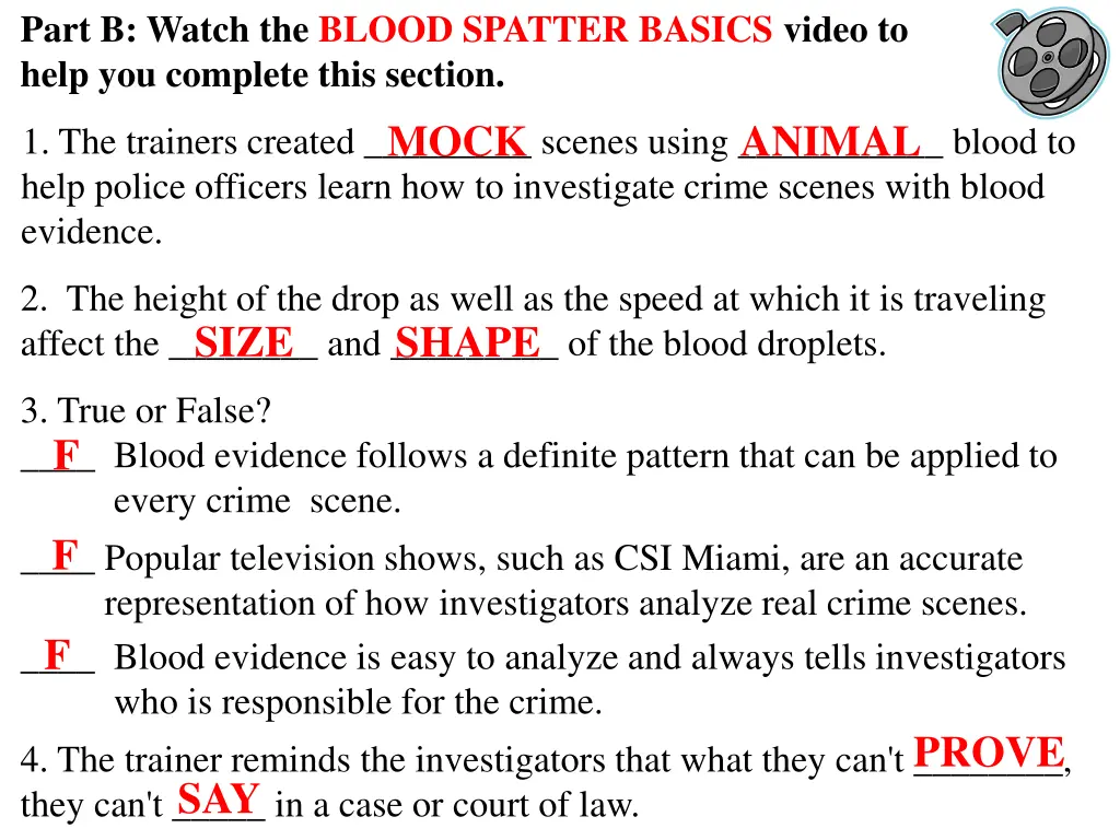 part b watch the blood spatter basics video