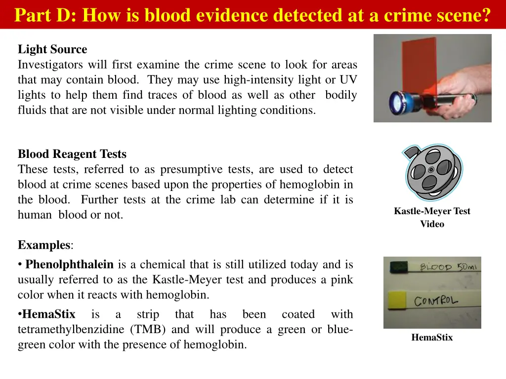 part d how is blood evidence detected at a crime