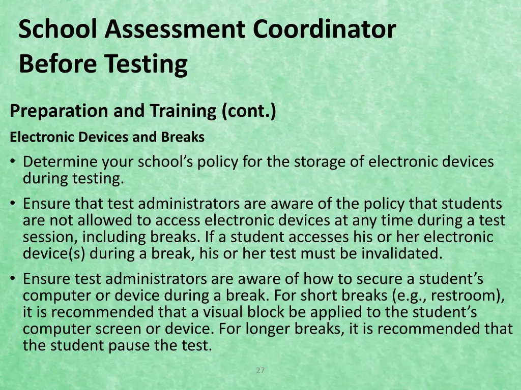 school assessment coordinator before testing 2