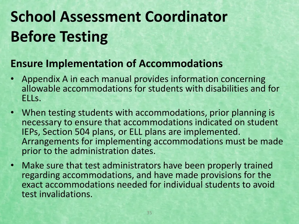 school assessment coordinator before testing 9