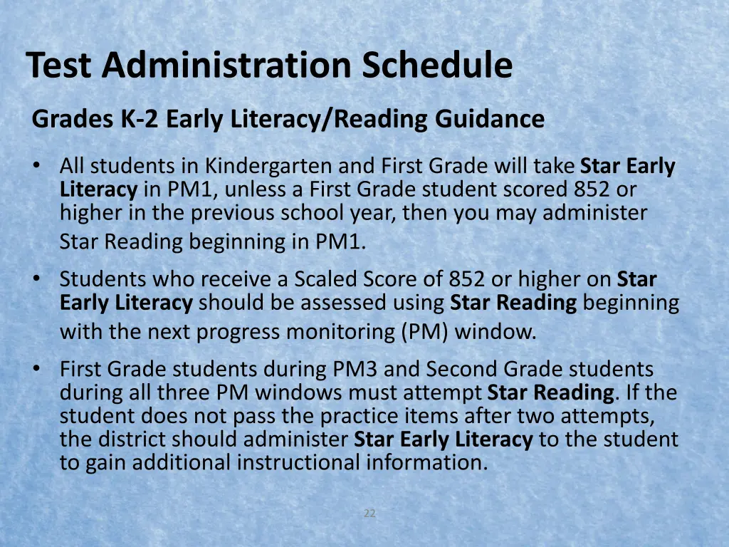 test administration schedule 1