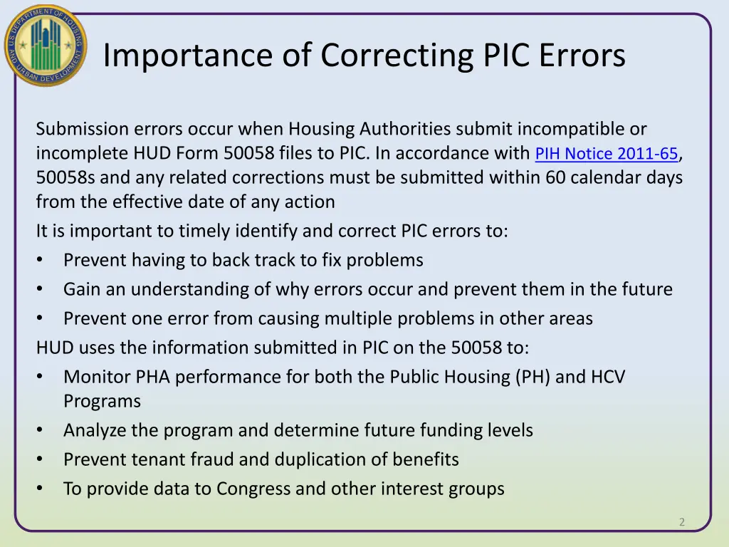 importance of correcting pic errors