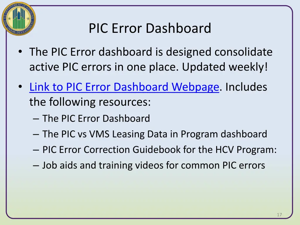 pic error dashboard