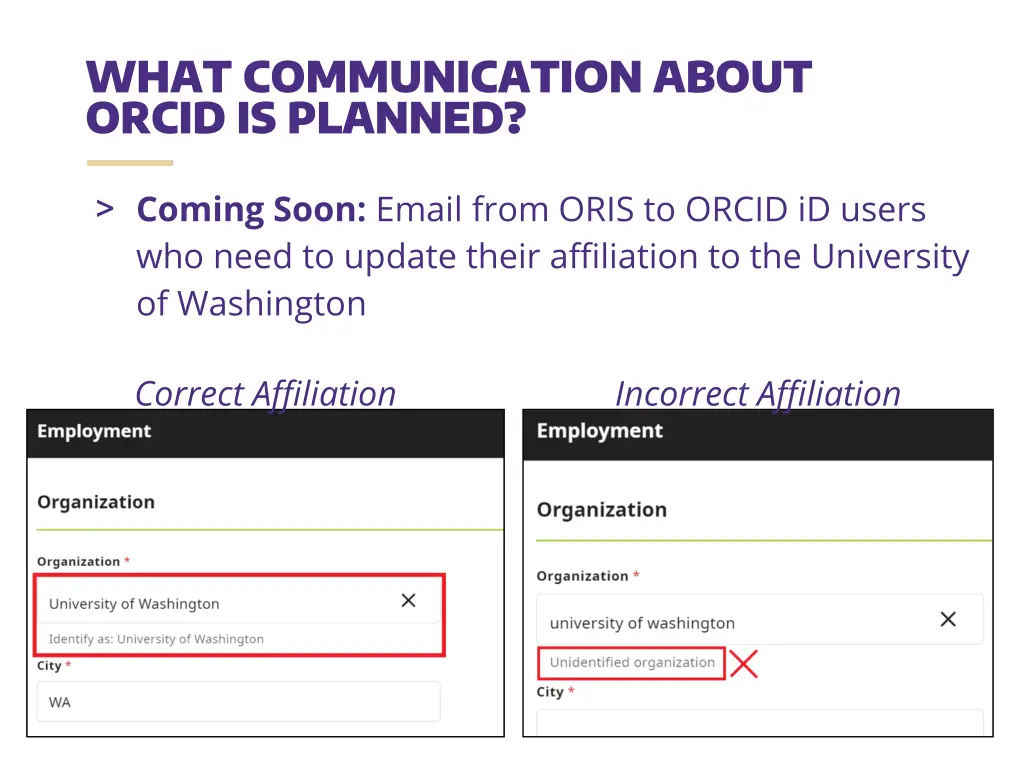 what communication about orcid is planned 1