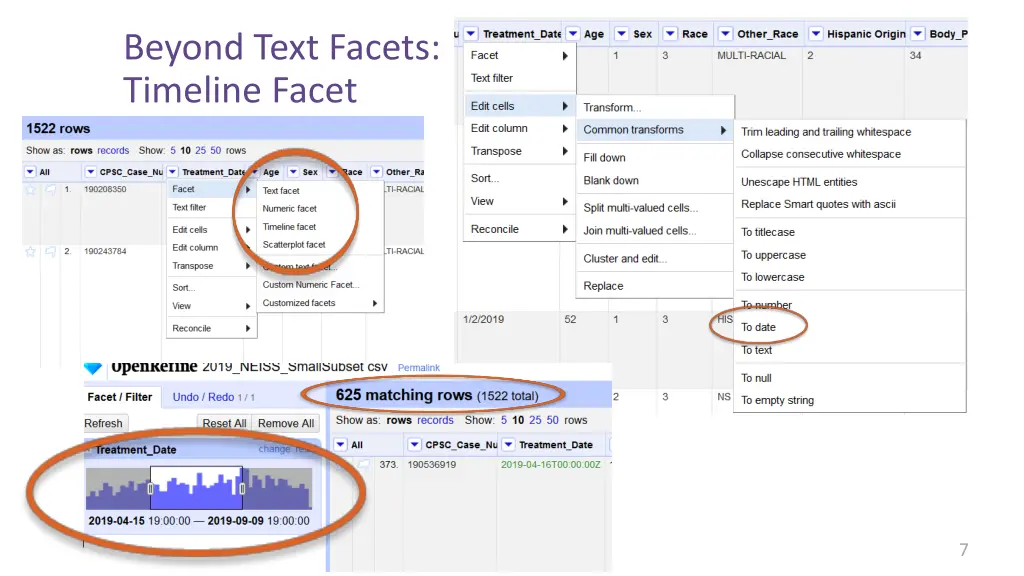 beyond text facets timeline facet