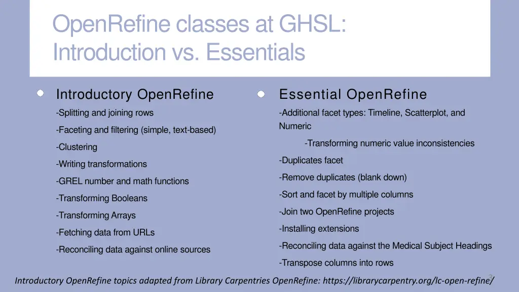 openrefine classes at ghsl introduction