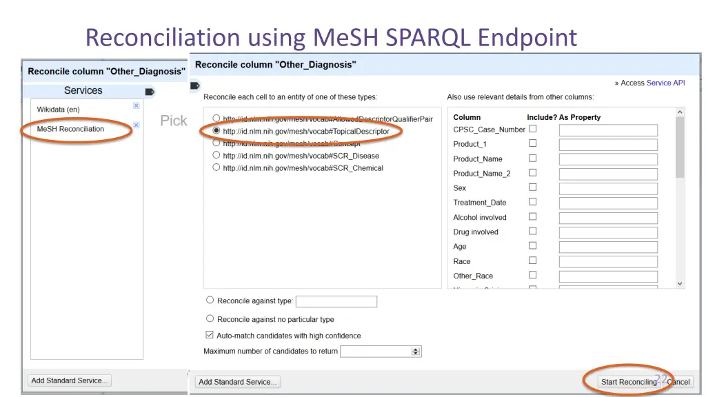 reconciliation using mesh sparql endpoint