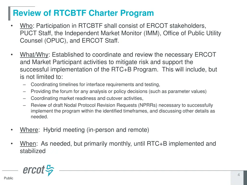 review of rtcbtf charter program