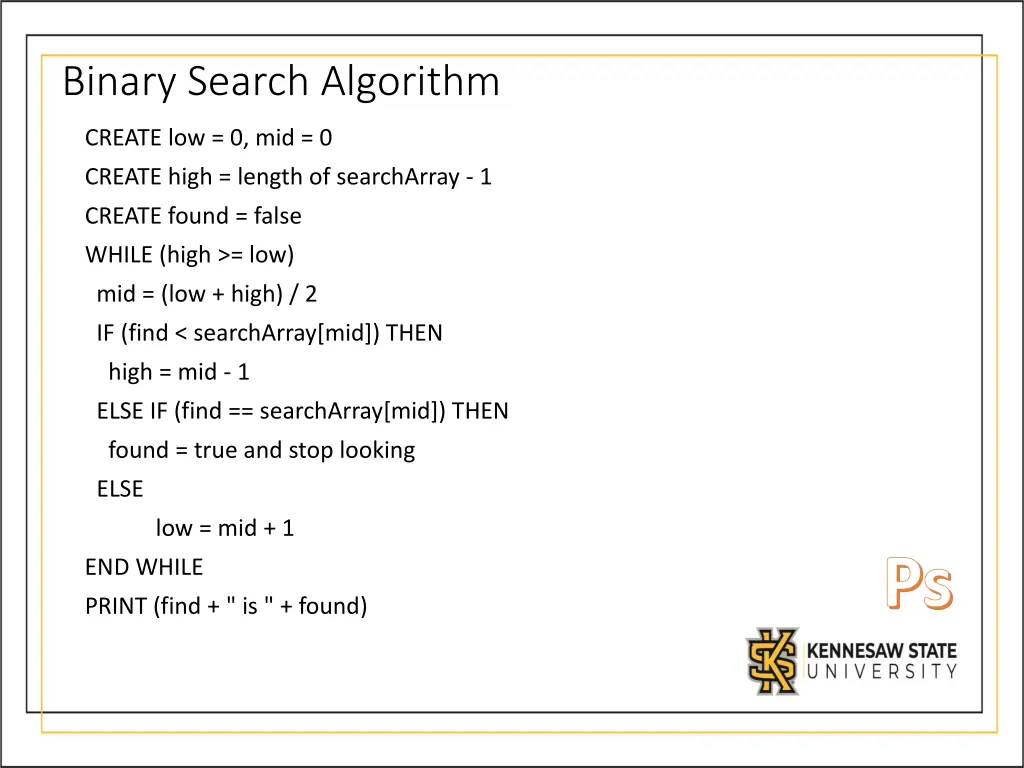 binary search algorithm