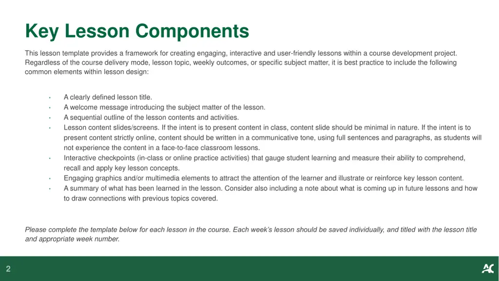 key lesson components