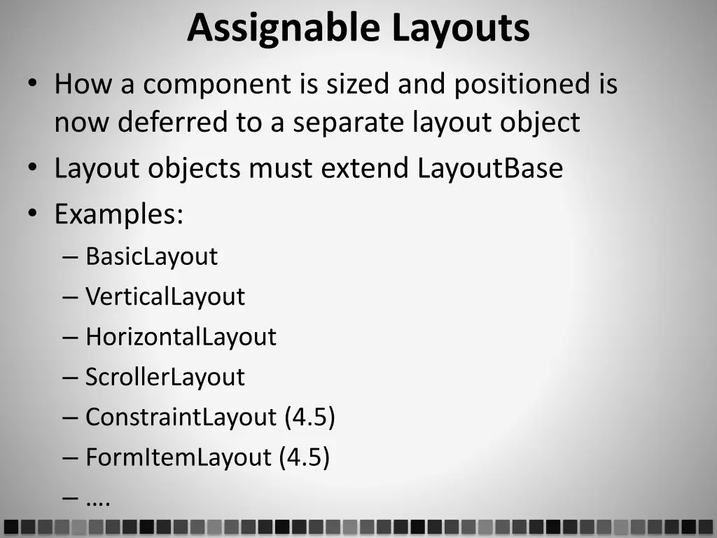 assignable layouts how a component is sized