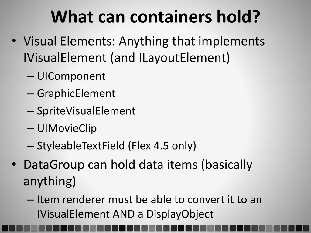 what can containers hold visual elements anything