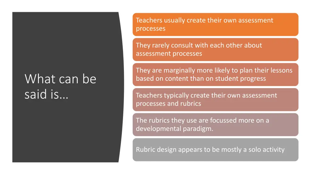 teachers usually create their own assessment