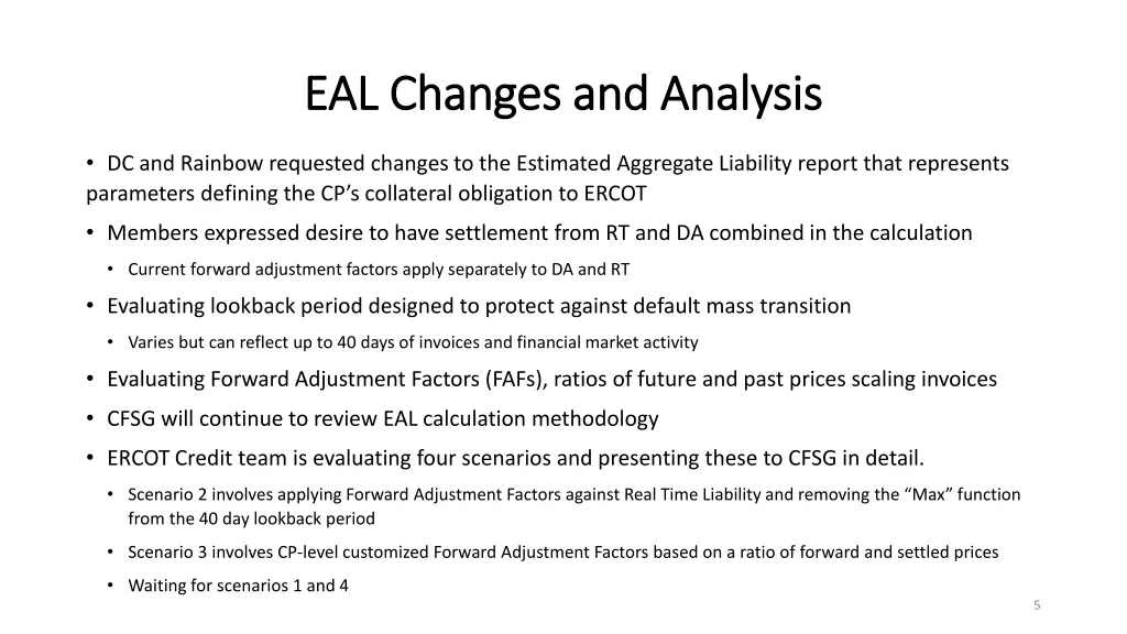 eal changes and analysis eal changes and analysis