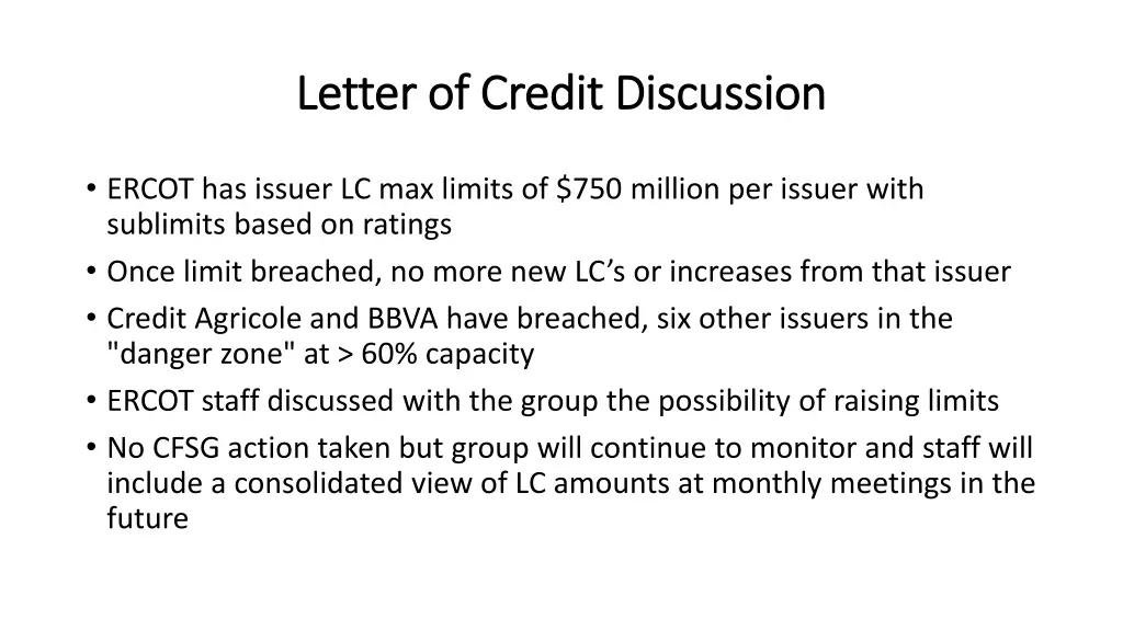 letter of credit discussion letter of credit