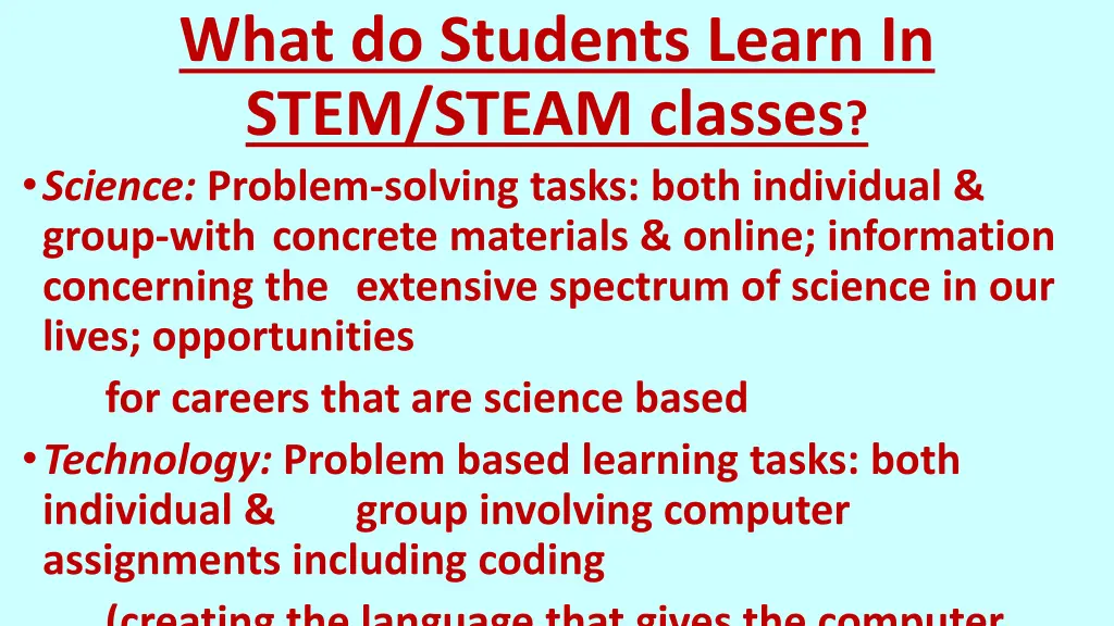 what do students learn in stem steam classes