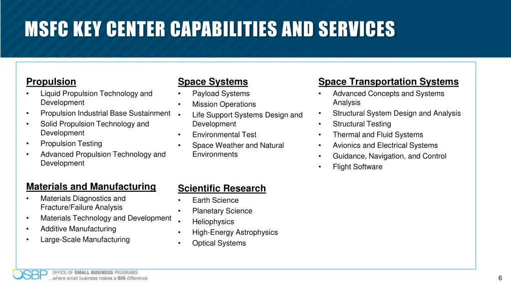 msfc key center capabilities and services