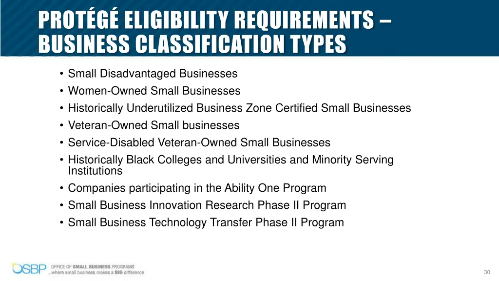 prot g eligibility requirements business