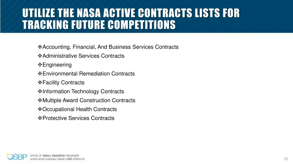 utilize the nasa active contracts lists
