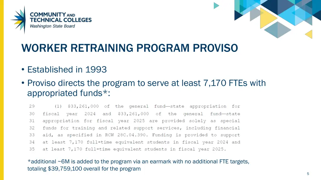 worker retraining program proviso