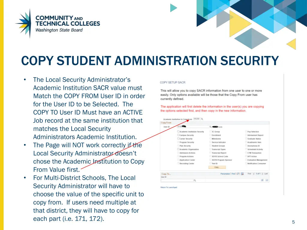 copy student administration security