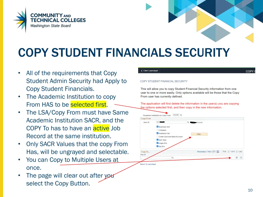 copy student financials security