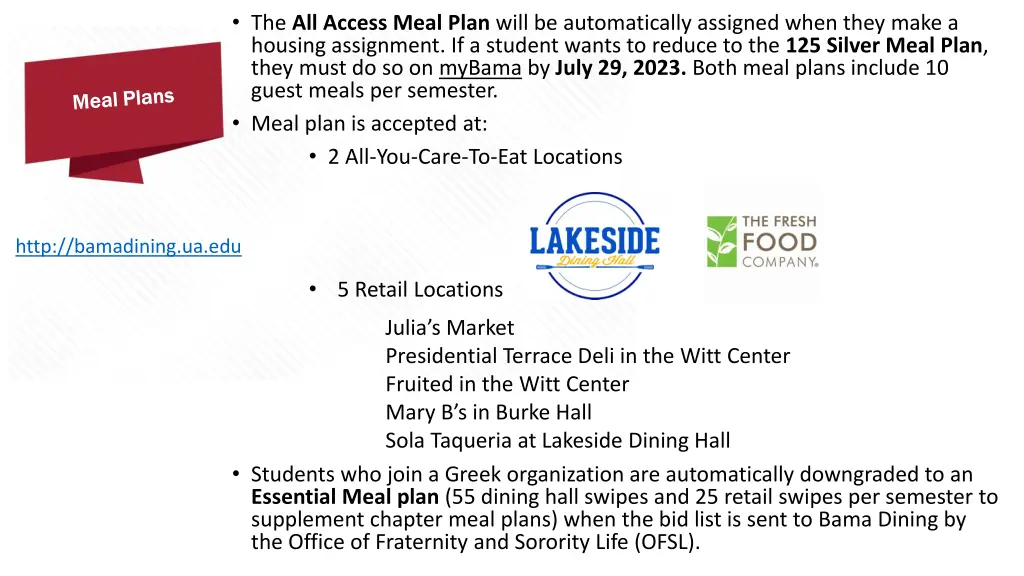 the all access meal plan will be automatically