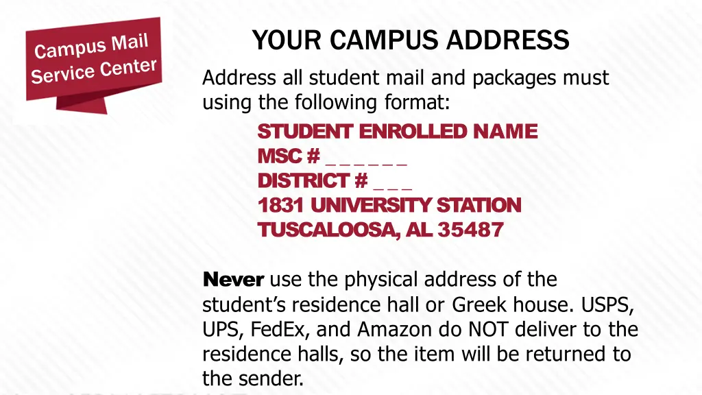 your campus address address all student mail