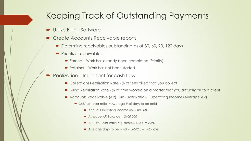 keeping track of outstanding payments