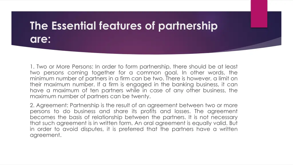 the essential features of partnership are