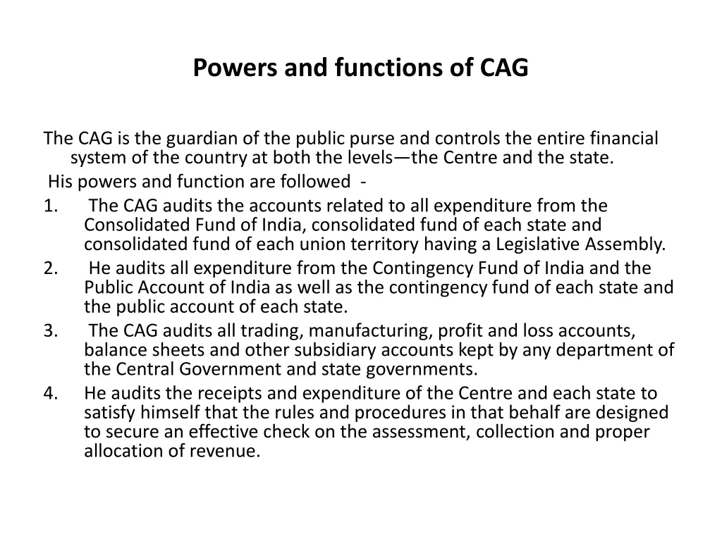 powers and functions of cag