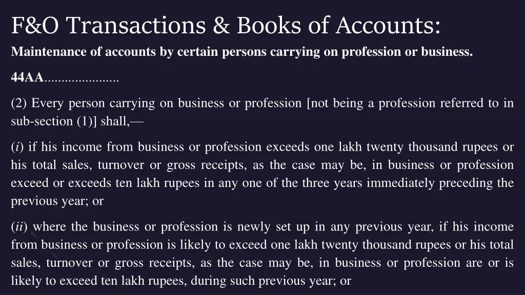 f o transactions books of accounts maintenance