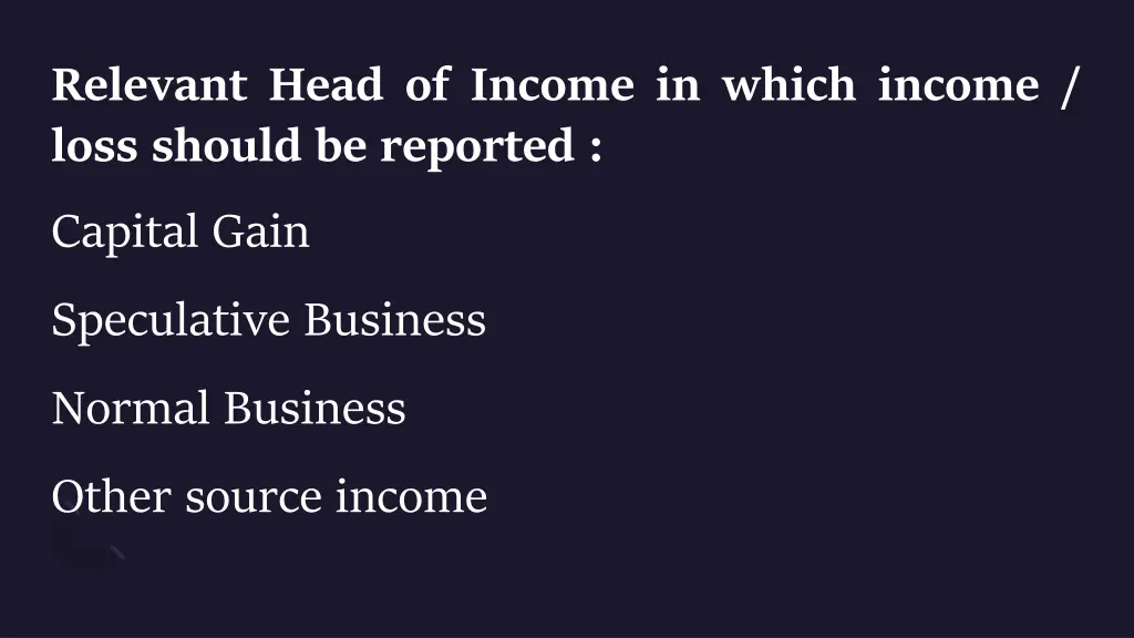 relevant head of income in which income loss