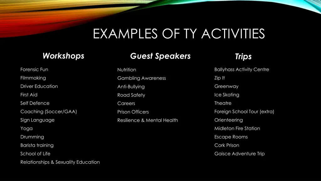 examples of ty activities