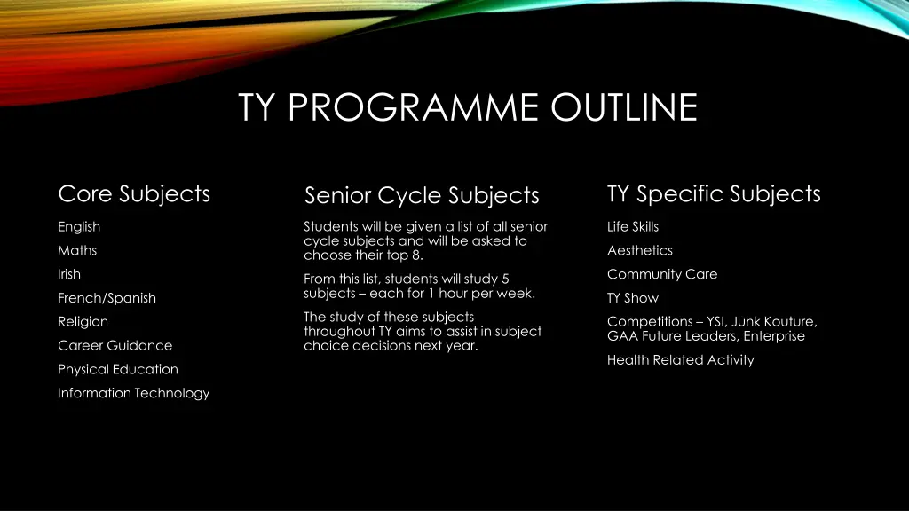 ty programme outline