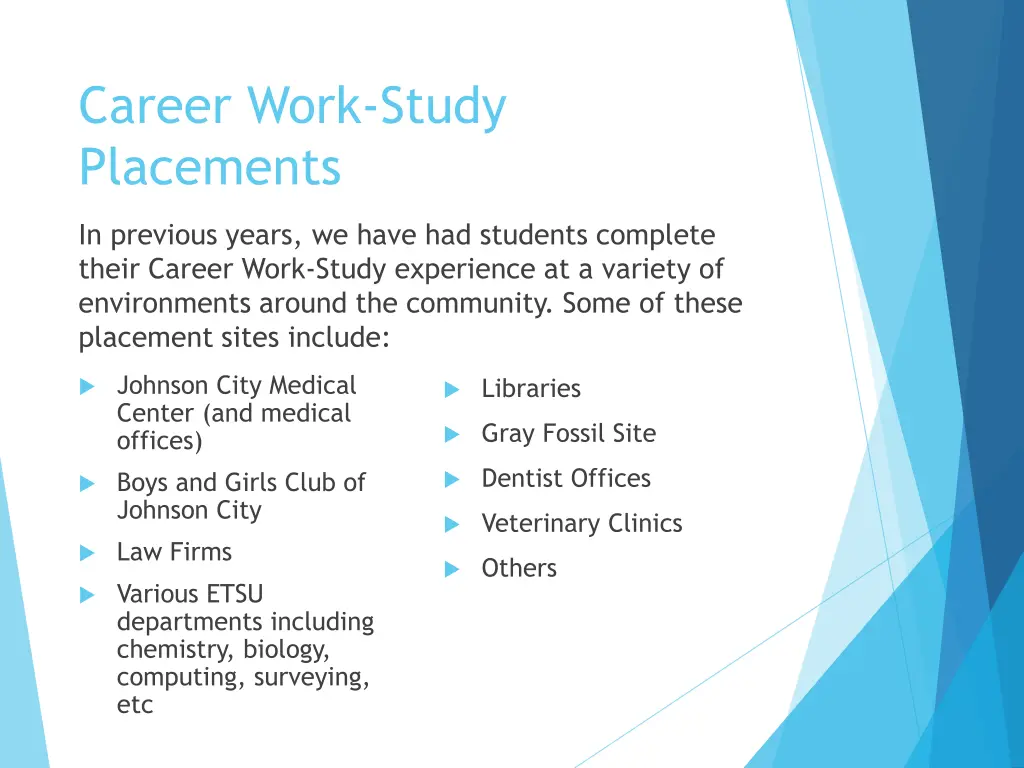 career work study placements