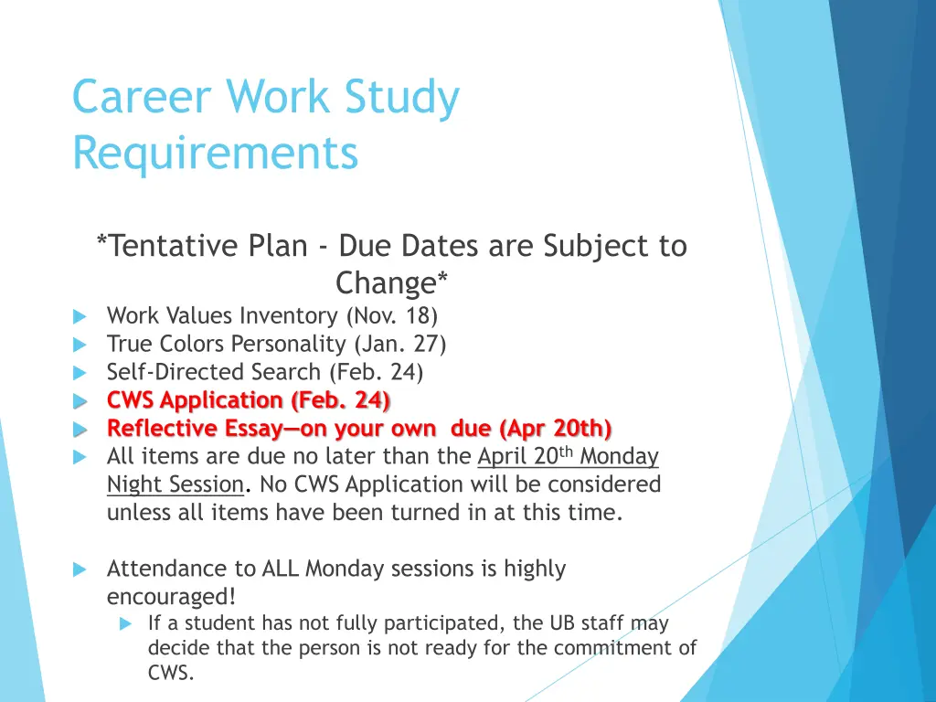 career work study requirements