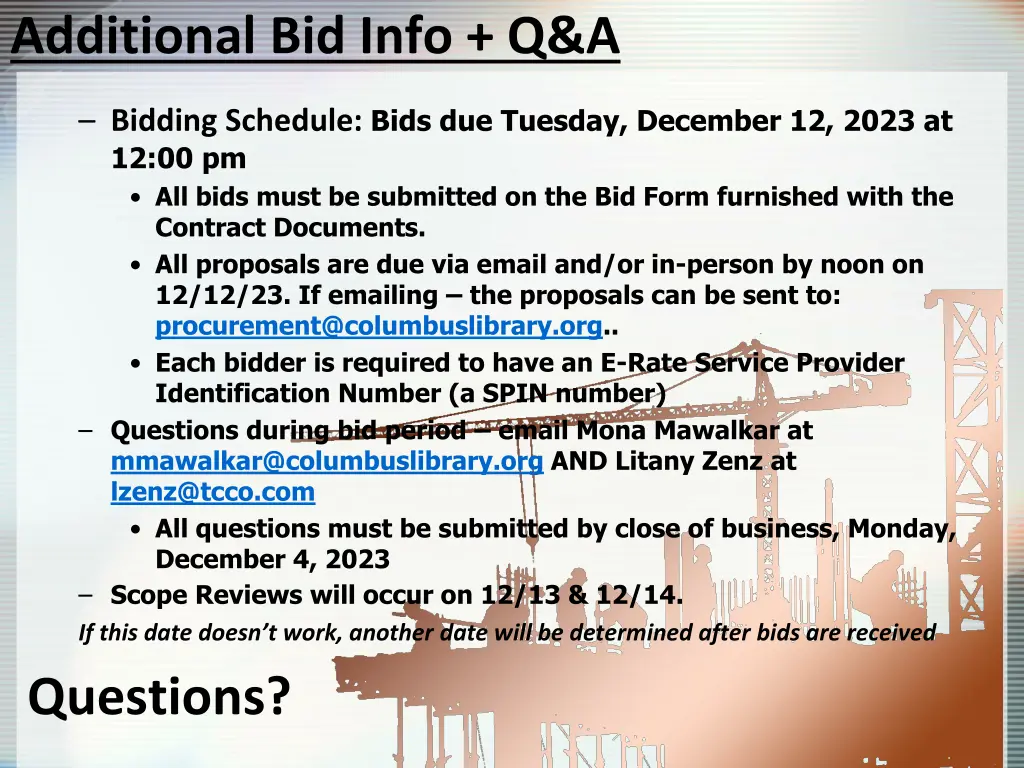 additional bid info q a