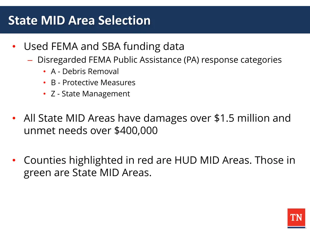 state mid area selection