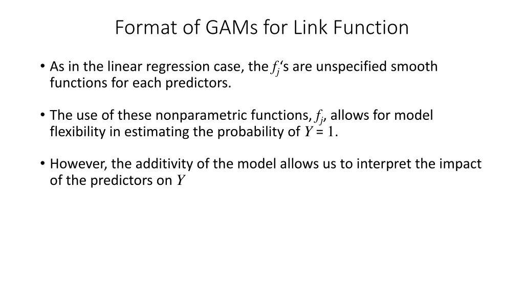 format of gams for link function 1