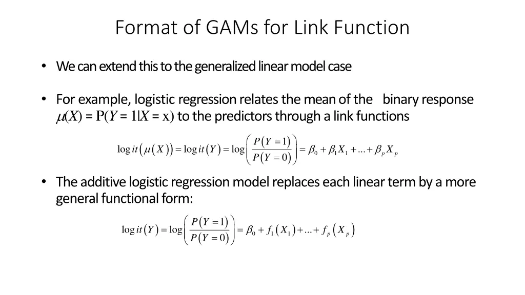 format of gams for link function