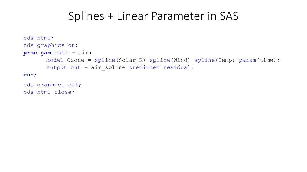 splines linear parameter in sas