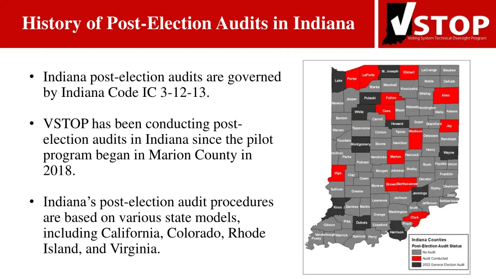 history of post election audits in indiana