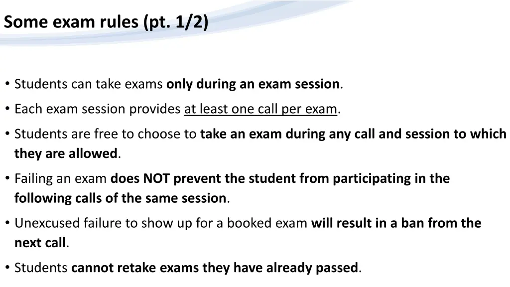 some exam rules pt 1 2