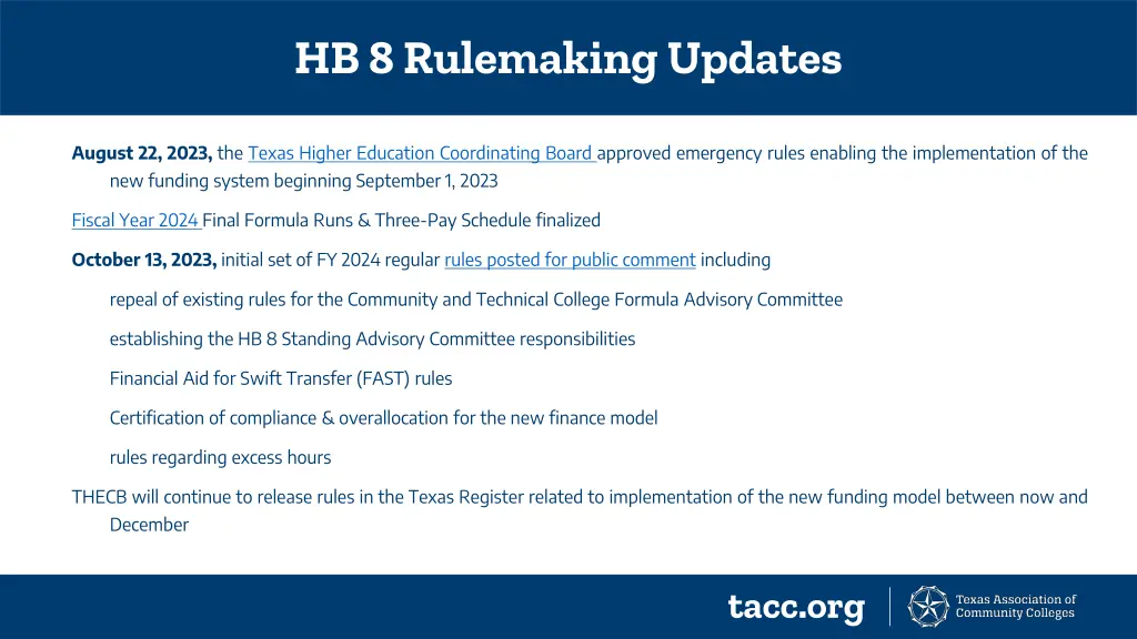 hb 8 rulemaking updates