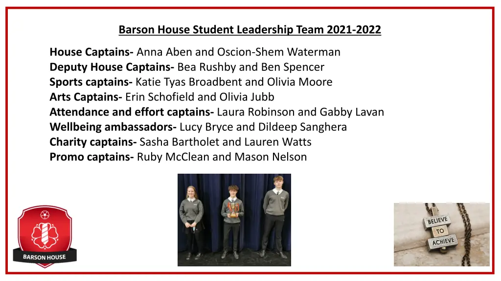 barson house student leadership team 2021 2022