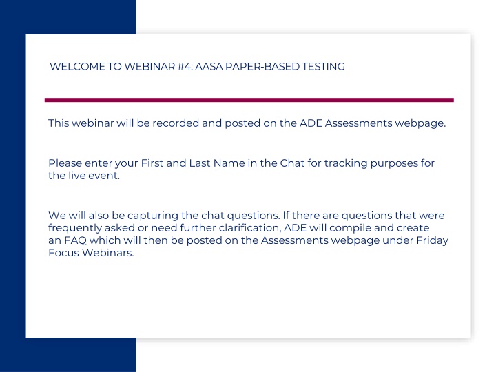 welcome to webinar 4 aasa paper based testing