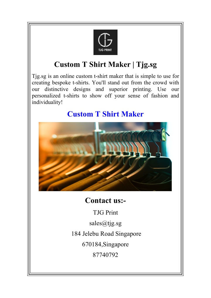 custom t shirt maker tjg sg