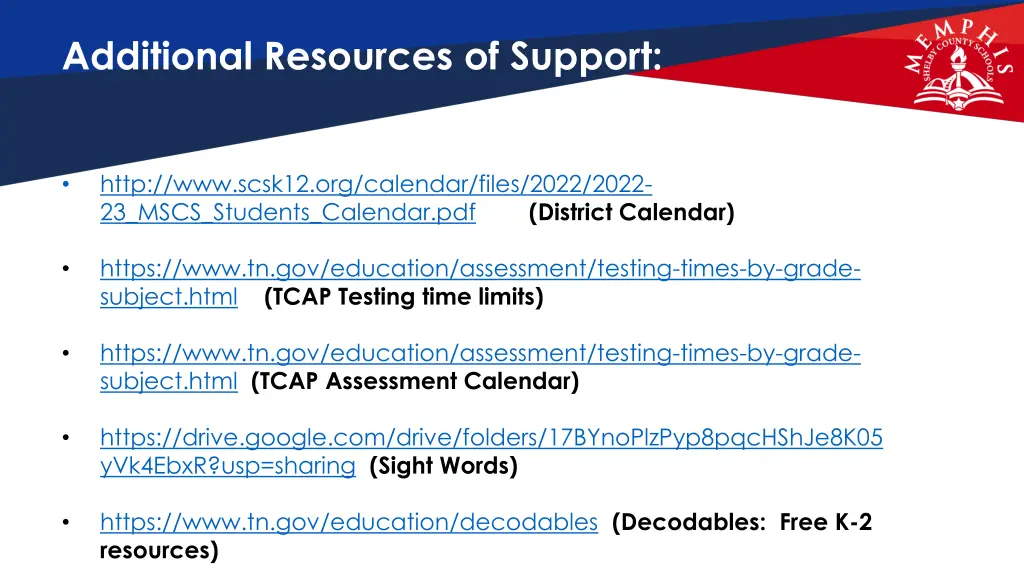 additional resources of support