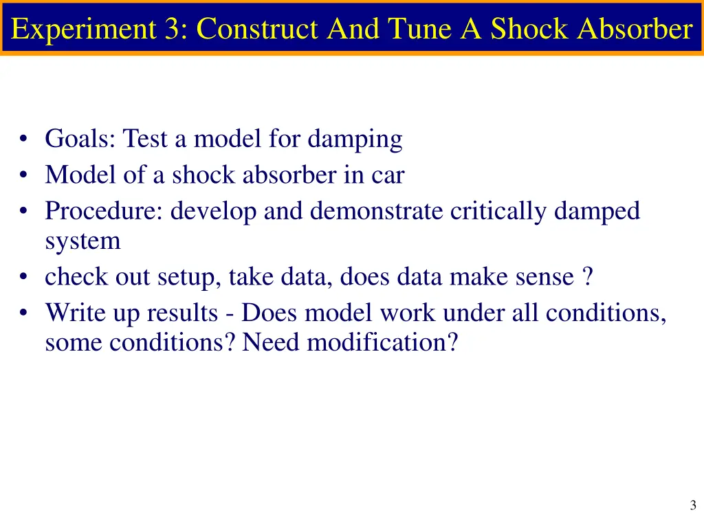 experiment 3 construct and tune a shock absorber